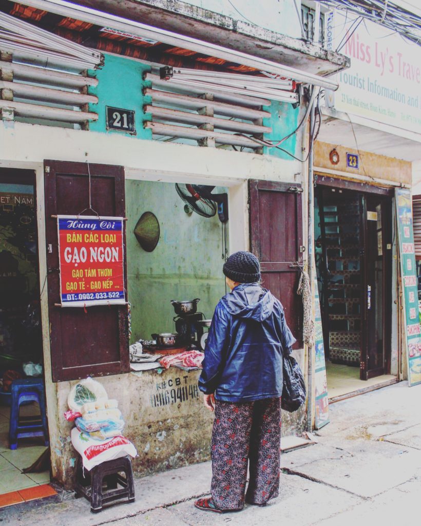 Raw meat being sold on on a side street in Hanoi, Vietnam.