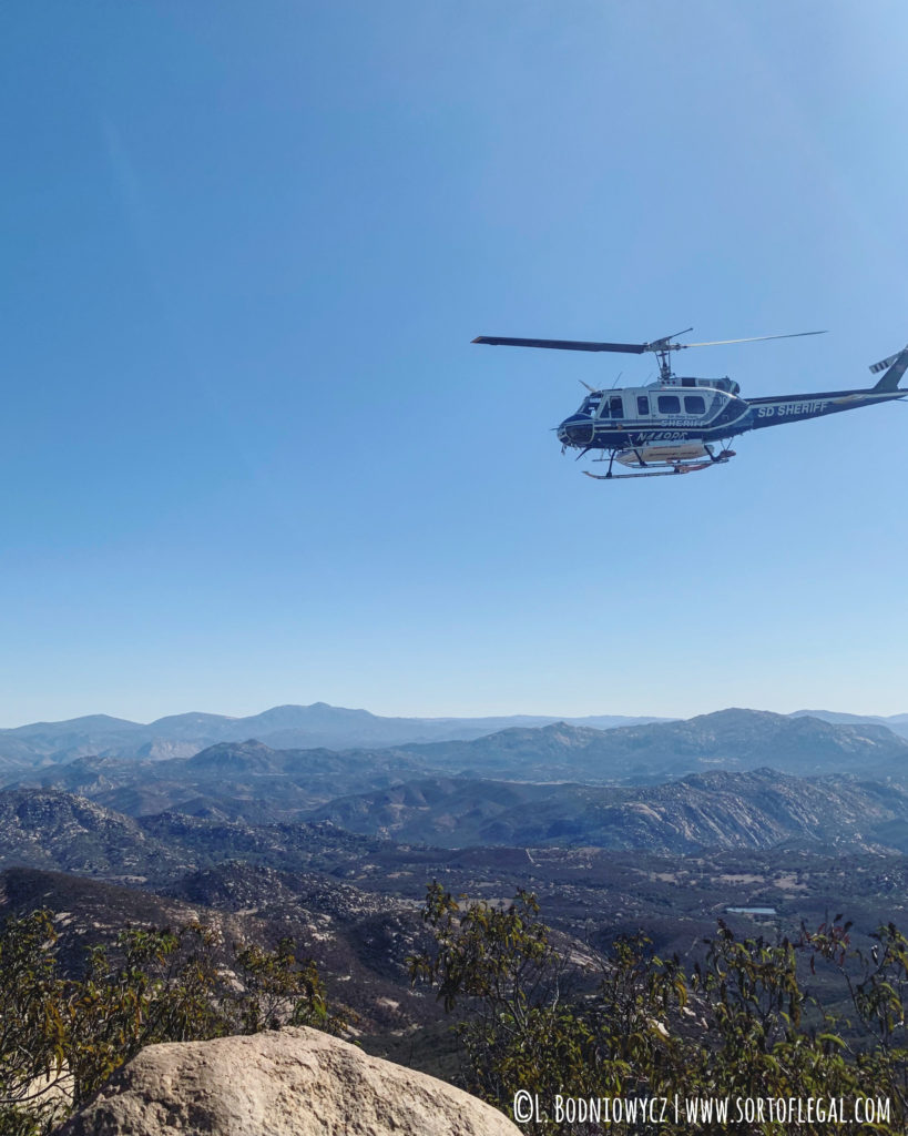 Helicopter at top of Iron Mountain Hike San Diego, California. A Classic San Diego Hike by Larissa Bodniowycz of sortoflegal.co