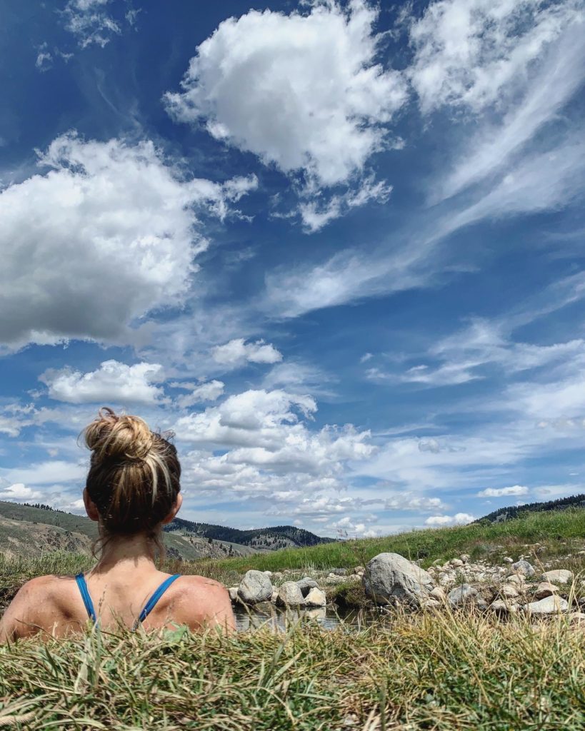 Larissa B. travel blogger, Idaho natural hot spring near Stanley, ID